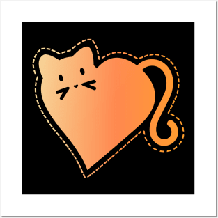 Heart Cat in Orange Posters and Art